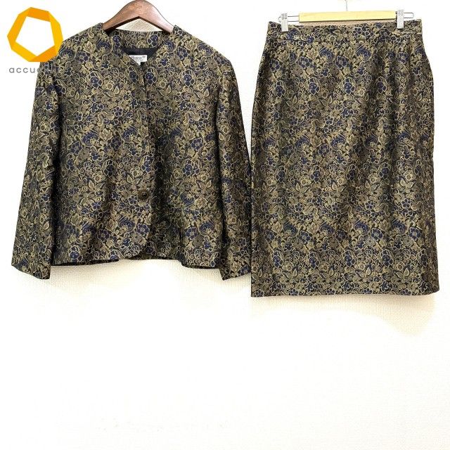 anc ヘルノ Herno スカートスーツ 48 黒 紺 ゴールド セットアップ 総柄 ゴールドラメ ノー 大きいサイズ レディース 980134