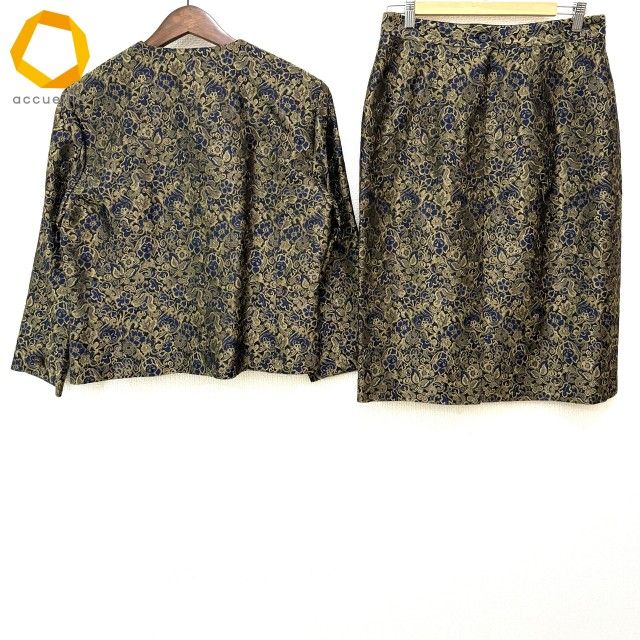 anc ヘルノ Herno スカートスーツ 48 黒 紺 ゴールド セットアップ 総柄 ゴールドラメ ノー 大きいサイズ レディース 980134