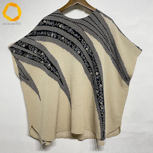 snc シセンドウ 詩仙堂 カットソー ベージュ 黒 ちりめん 半袖 花柄 レディース 975251