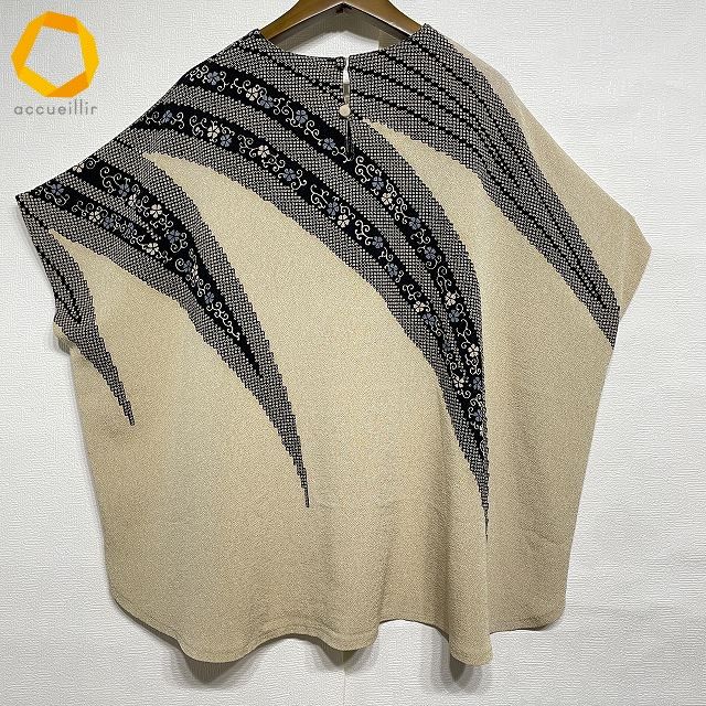 snc シセンドウ 詩仙堂 カットソー ベージュ 黒 ちりめん 半袖 花柄 レディース 975251