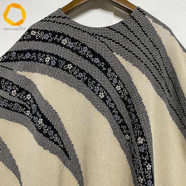  snc シセンドウ 詩仙堂 カットソー ベージュ 黒 ちりめん 半袖 花柄 レディース 975251 半袖(Tシャツ) Tシャツ カットソー