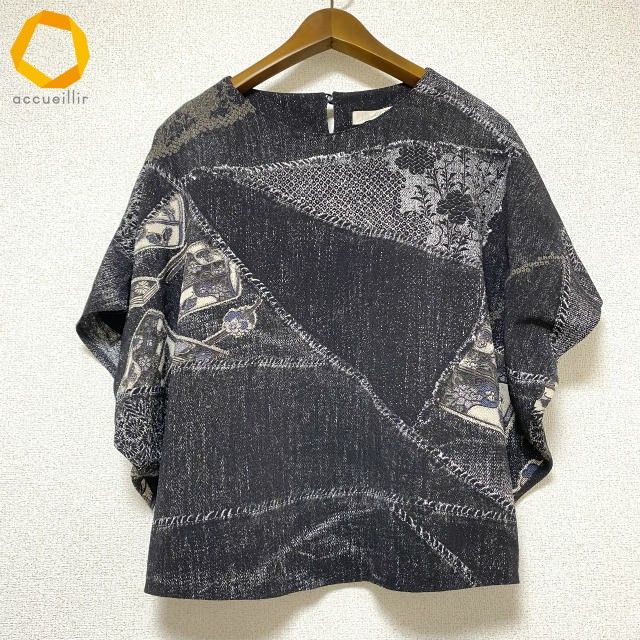 snc シセンドウ 詩仙堂 ヒトシタムラ カットソー ちりめん 半袖 ドルマン 総柄 黒系 レディース 975469