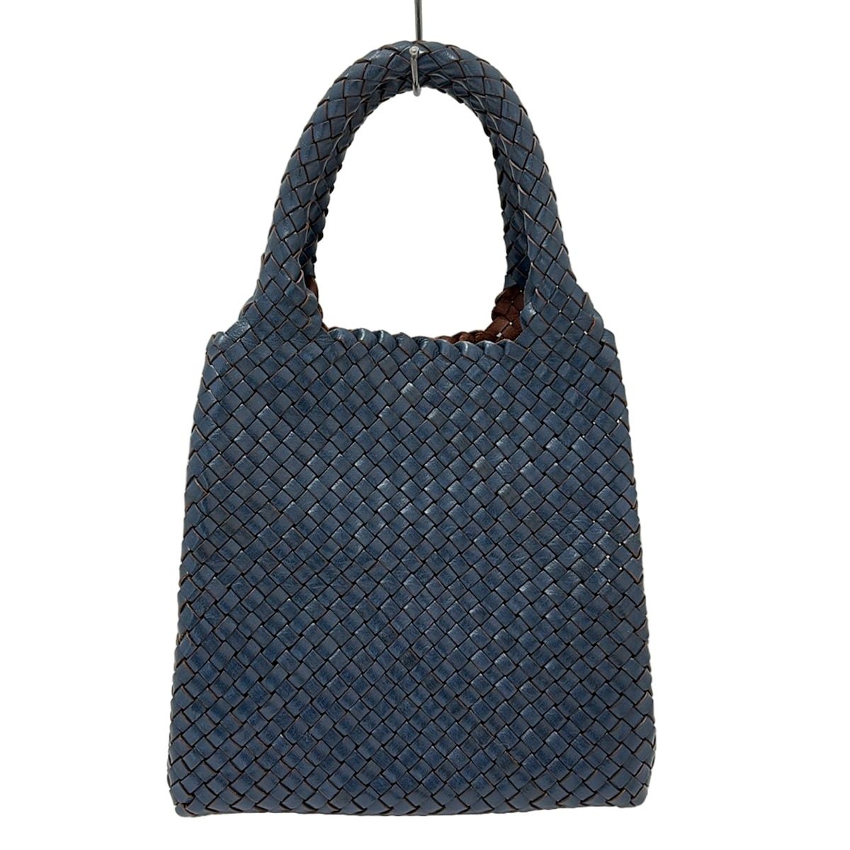 美品　HIROFU ヒロフ ハンドバッグ　編み込み HIROFU(ヒロフ) トートバッグ - ネイビー 編み込み レザー - メルカリ