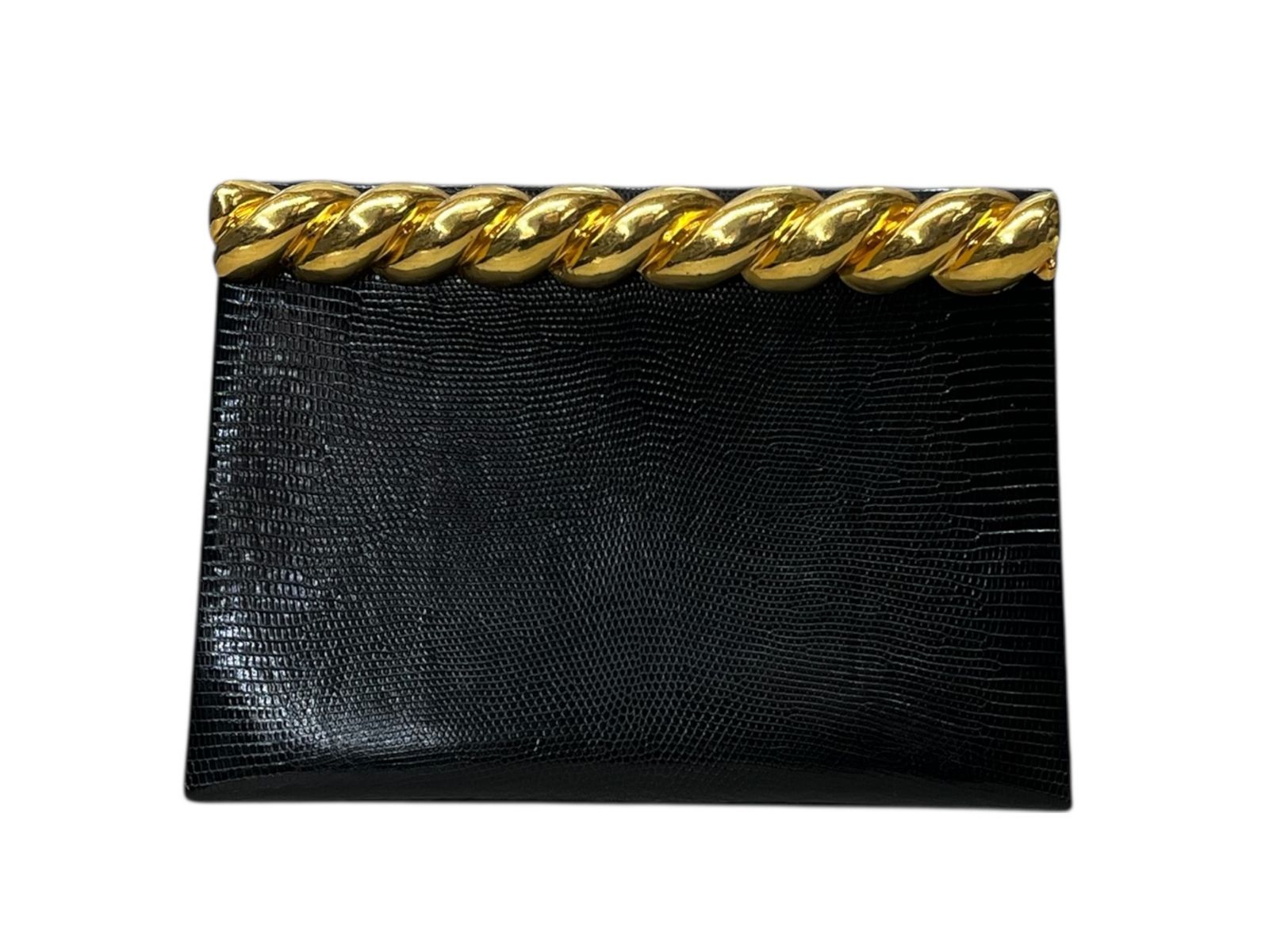 YVES SAINT LAURENT イヴサンローラン クラッチバッグ レザー ブラック ゴールド レディース 199