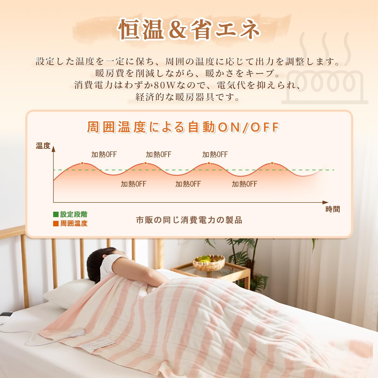 電気毛布 敷き 掛け兼用 洗える 10段階タイマー 6段階温度調整 140