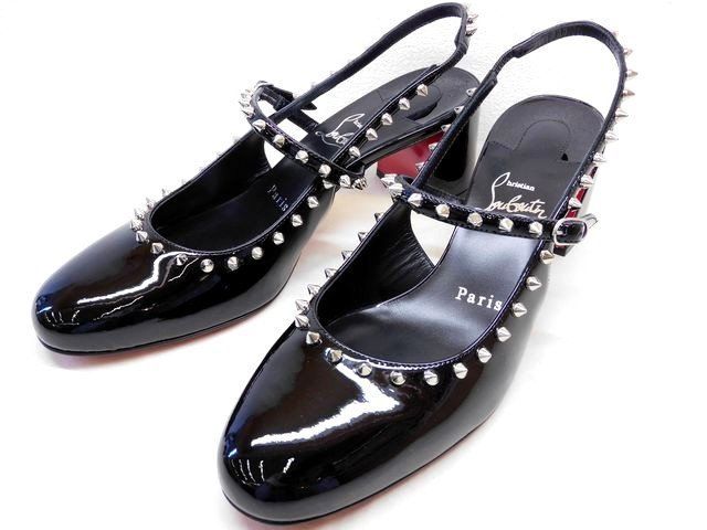 3 F クリスチャン ルブタン Janispikes 55 ジャニススパイクス パンプス サイズ38 パテントレザー ブラック 7 L キニ100