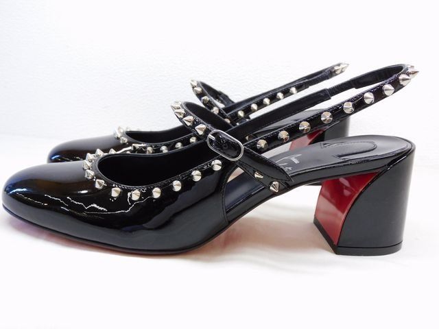 3 F クリスチャン ルブタン Janispikes 55 ジャニススパイクス パンプス サイズ38 パテントレザー ブラック 7 L キニ100