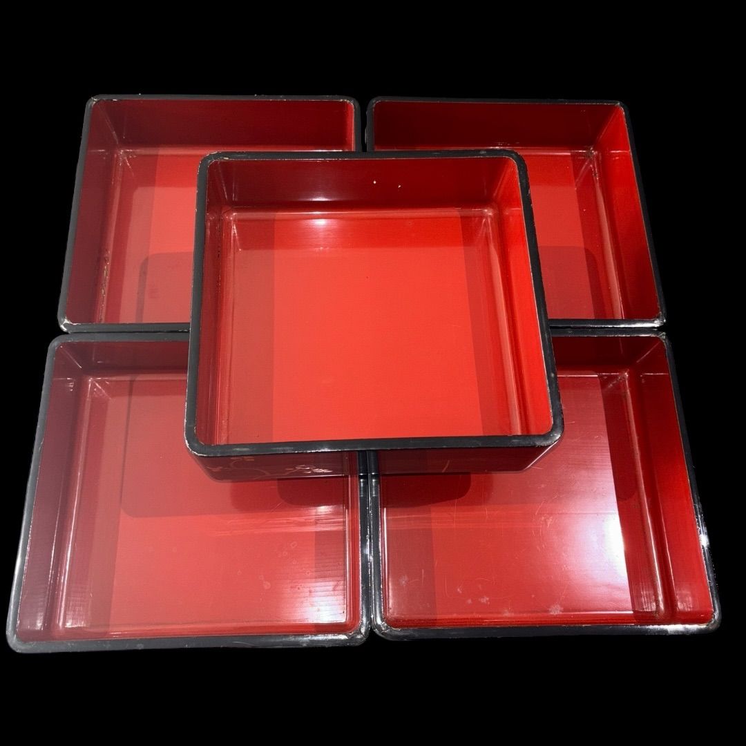 江戸時代の傑作品!! 松竹梅 [銘 芳園] 螺鈿細工 金蒔絵 五段重箱 台