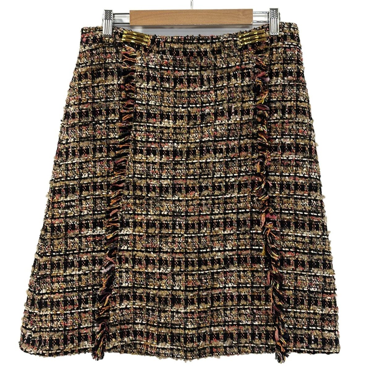 ETRO エトロ スカート サイズ46 L レディース - 黒×ベージュ×マルチ ひざ丈 ツイード