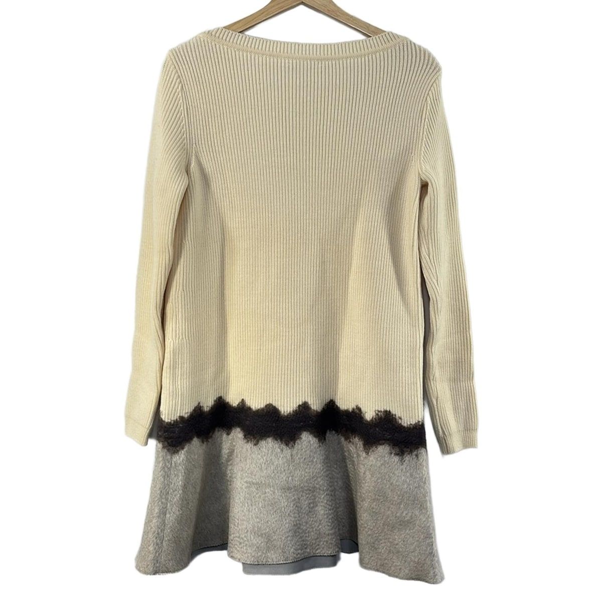 EPOCA エポカ ワンピース サイズ40 M レディース - ダークグレー×アイボリー クルーネック 長袖 ひざ丈