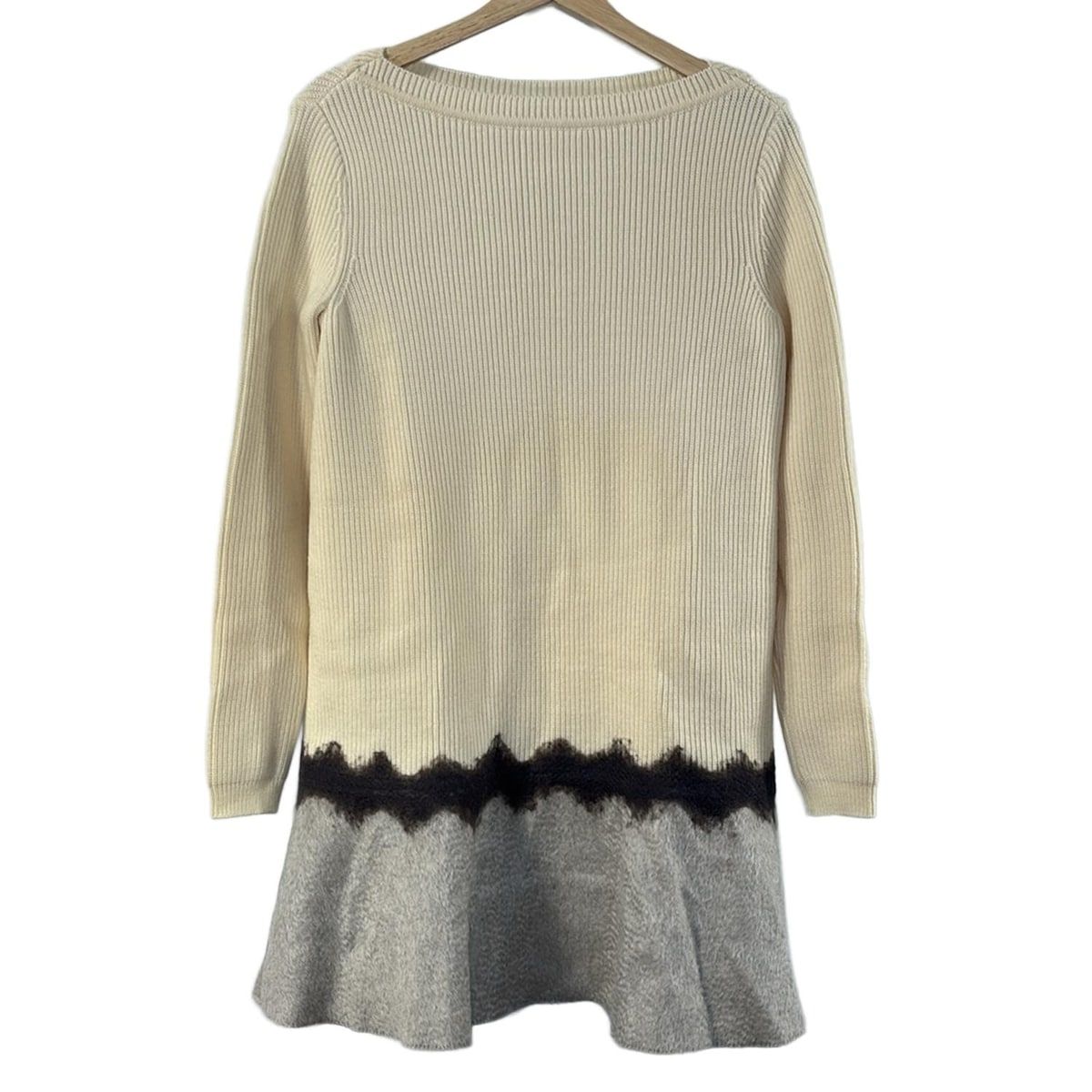 EPOCA エポカ ワンピース サイズ40 M レディース ダークグレー アイボリー クルーネック 長袖 ひざ丈