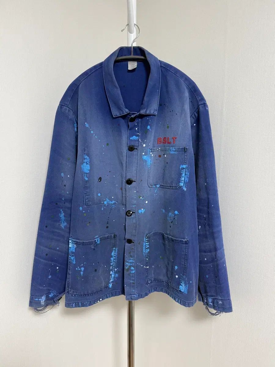 ヴィンテージ ペインティング フレンチ ジャケット ブルー 50