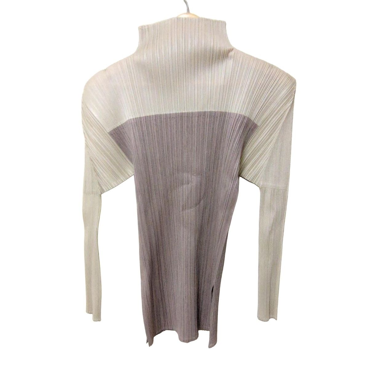 PLEATS PLEASE プリーツプリーズ 長袖カットソー サイズ3 L レディース - グレーベージュ×アイボリー ハイネック プリーツ