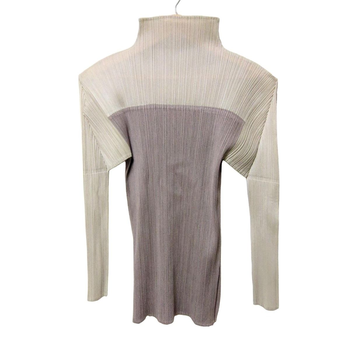 PLEATS PLEASE プリーツプリーズ 長袖カットソー サイズ3 L レディース グレーベージュ アイボリー ハイネック プリーツ