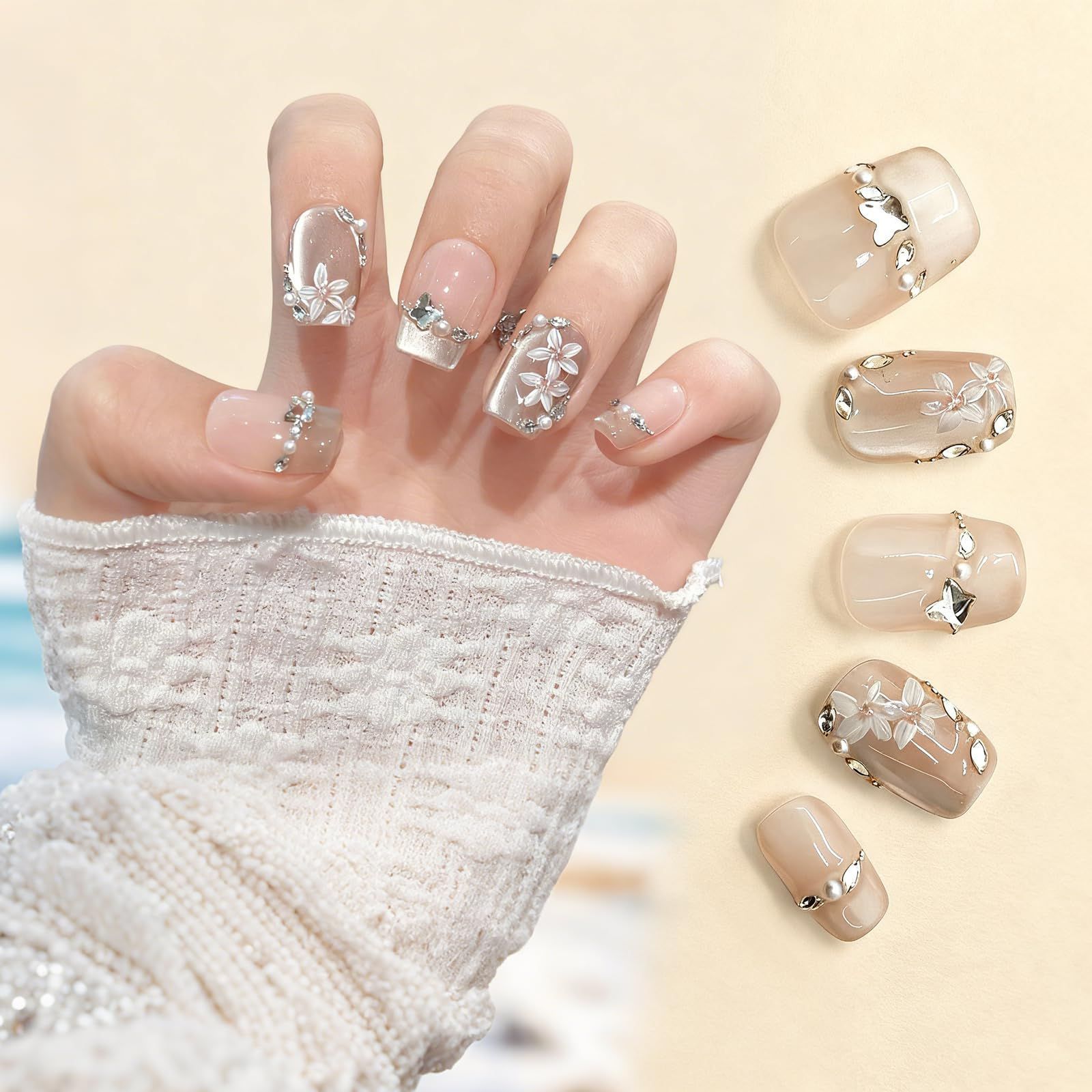 ネイルチップ 超ショート 台形 キャッツアイ ハンドメイド シルバー