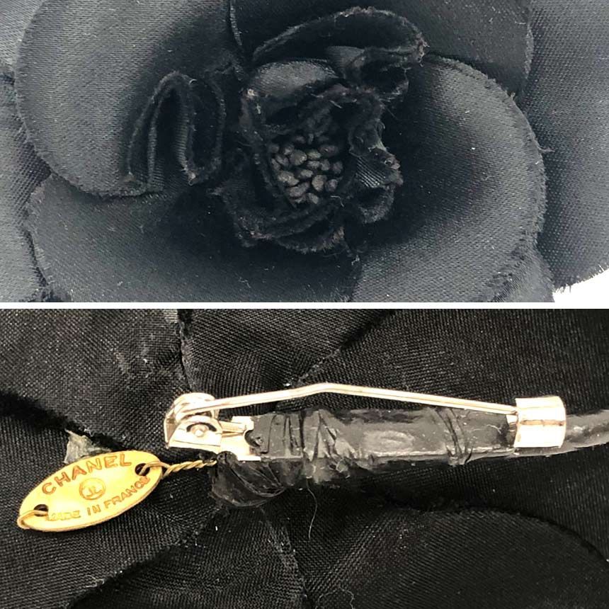  シャネル CHANEL サテン カメリア コサージュ ブローチ 花 ブラック 黒 aq 12351 ブローチ コサージュ アクセサリー