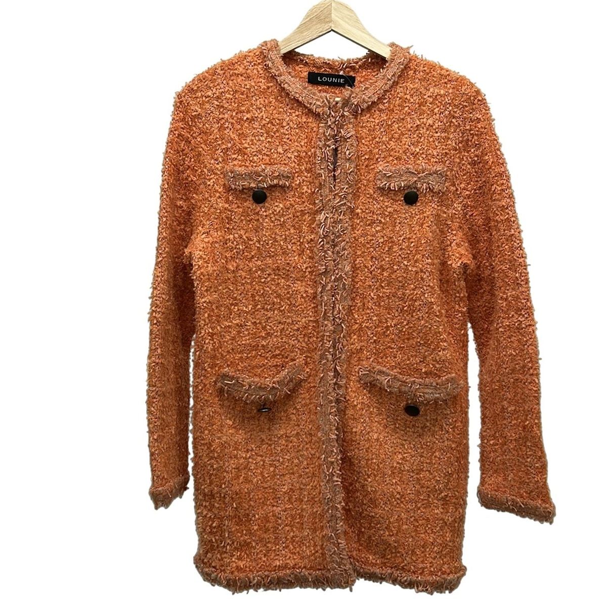 LOUNIE ルーニィ コート サイズF レディース - オレンジ 長袖 ニット ツイード 春 秋