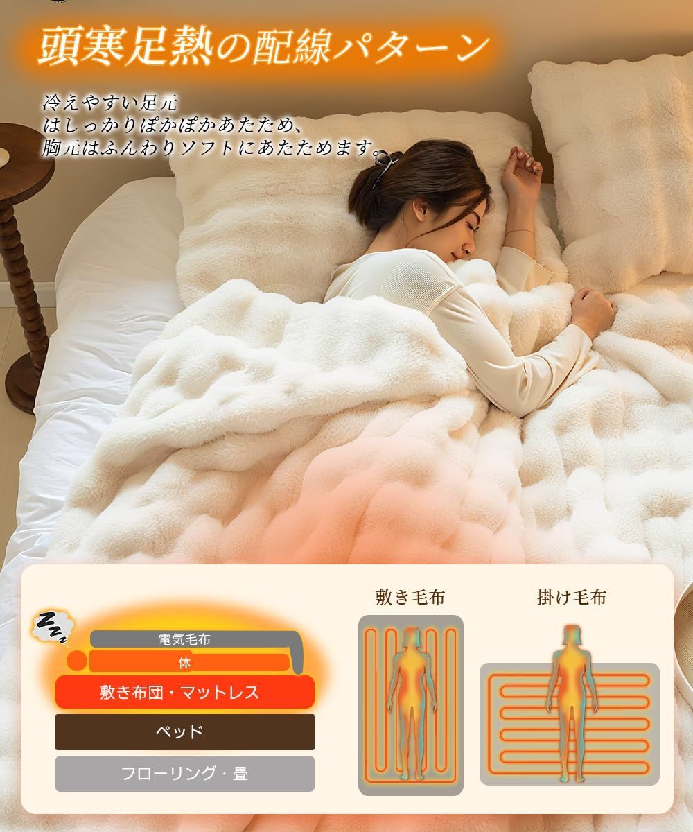電気毛布 掛け敷き兼用 【表面ラビットファー調＋裏面フランネル 190