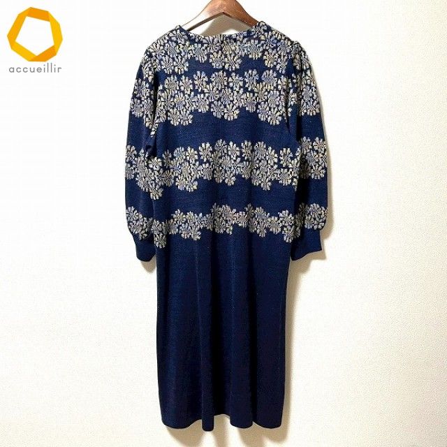 wnc サイトウトヨコ 斉藤都世子 ワンピース 紺 黄系 ニット ラメ 花柄