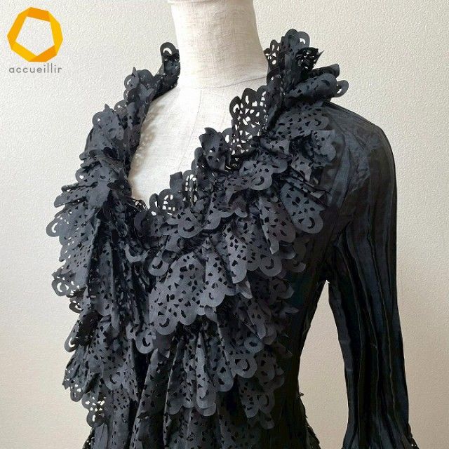 anc ノコオーノ NOKOOHNO カーディガン 38 黒系 カットワーク フリル