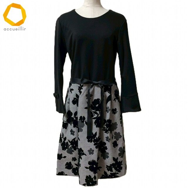 anc ギャラリービスコンティ GALLERY ワンピース 2 黒 白 切替 フロッキー 千鳥格子 花 レディース 924223