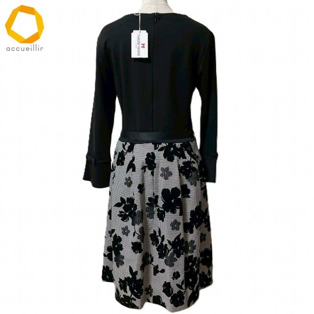 anc ギャラリービスコンティ GALLERY ワンピース 2 黒 白 切替 フロッキー 千鳥格子 花 レディース 924223