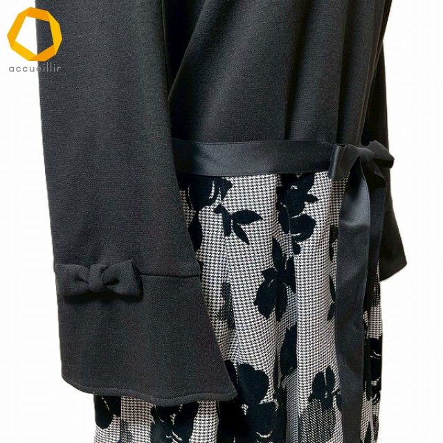 anc ギャラリービスコンティ GALLERY ワンピース 2 黒 白 切替 フロッキー 千鳥格子 花 レディース 924223 リピーター多 長袖 七分袖 