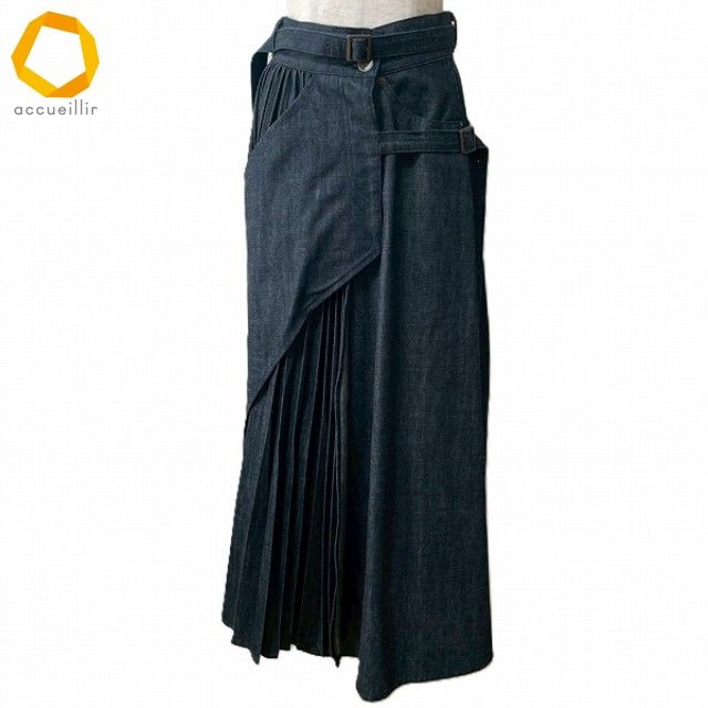 anc エズミ EZUMI スカート S 濃紺 デニム 巻きスカート風 プリーツ ベルト レディース 933391