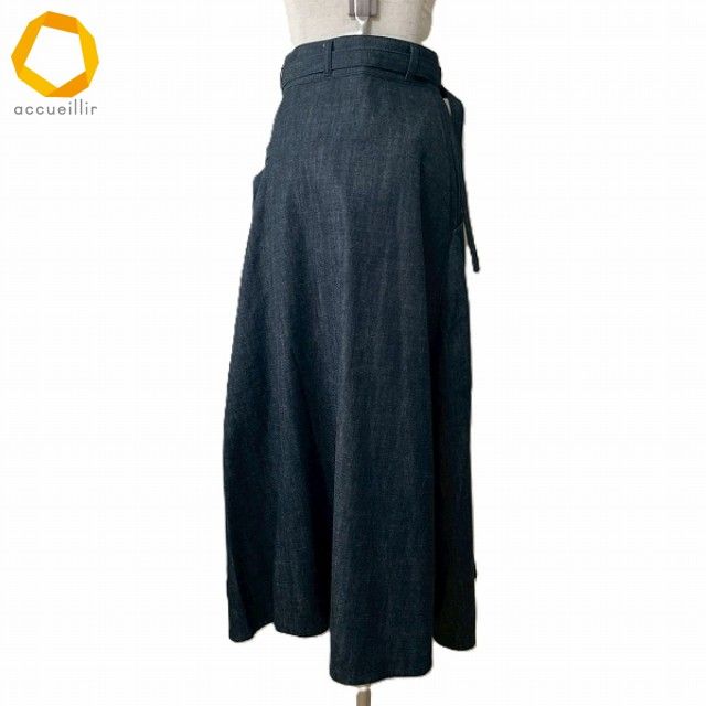 anc エズミ EZUMI スカート S 濃紺 デニム 巻きスカート風 プリーツ ベルト レディース 933391