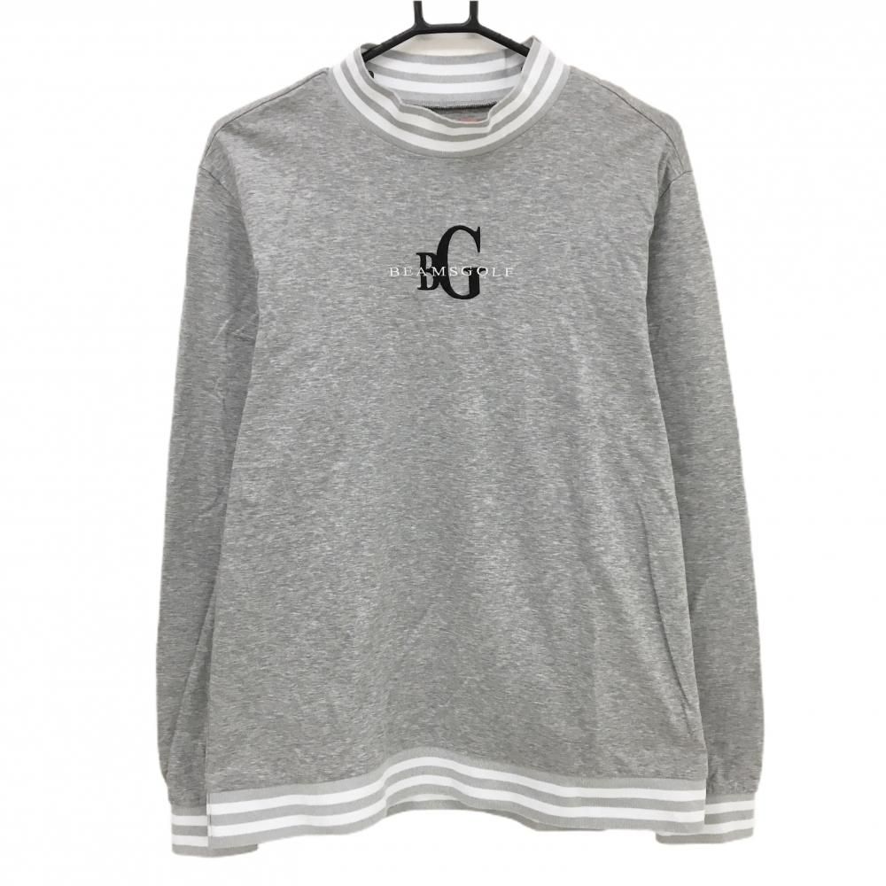 超 ビームスゴルフ 長袖ハイネックシャツ 杢グレー×白×黒 フロントロゴ メンズ L ゴルフウェア モデル BEAMS GOLF