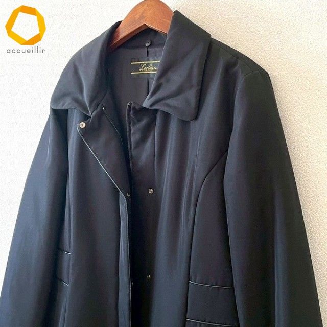  wnc レリアン Leilian コート 9 黒 フォックスファー付き シルクコート 中綿 パイピング レディース 956379 その他 ジャケット アウター