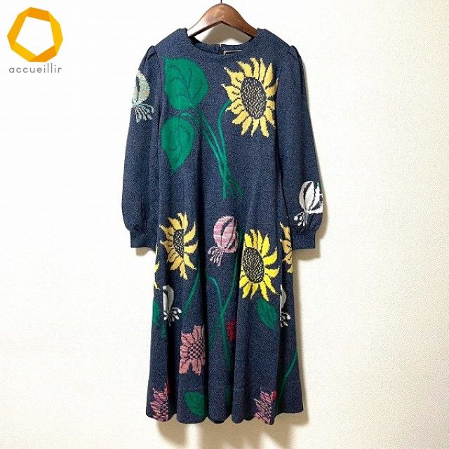 anc サイトウトヨコ 斉藤都世子 ワンピース 紺系 マルチ ニット