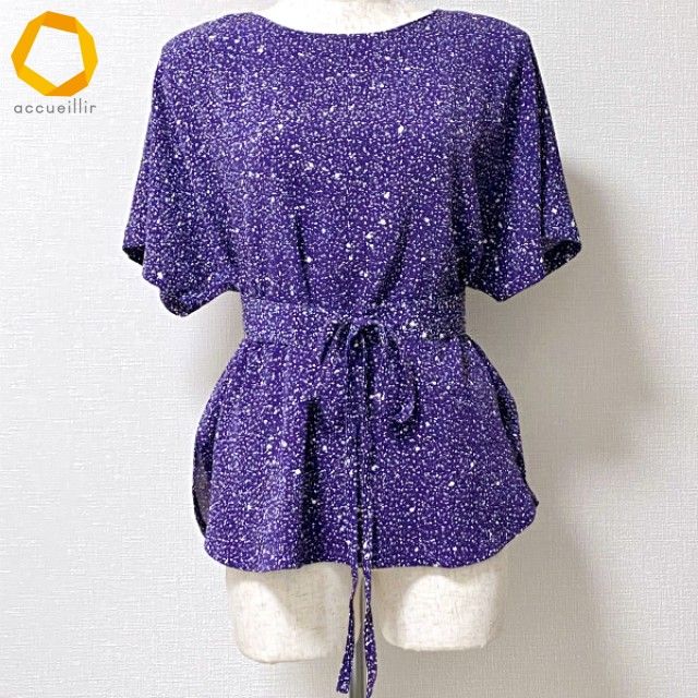 anc ヒトシタムラ HITOSHI TAMURA 詩仙堂 シセンドウ カットソー 紫系 白 ちりめん ドルマン ベルト付き 総柄 レディース 975041