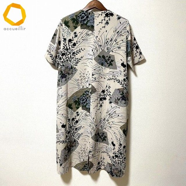 snc シセンドウ ヒトシタムラ 詩仙堂 HITOSHI TAMURA ワンピース ベージュ系 黒 グレー ちりめん 半袖 花柄 レディース 975099