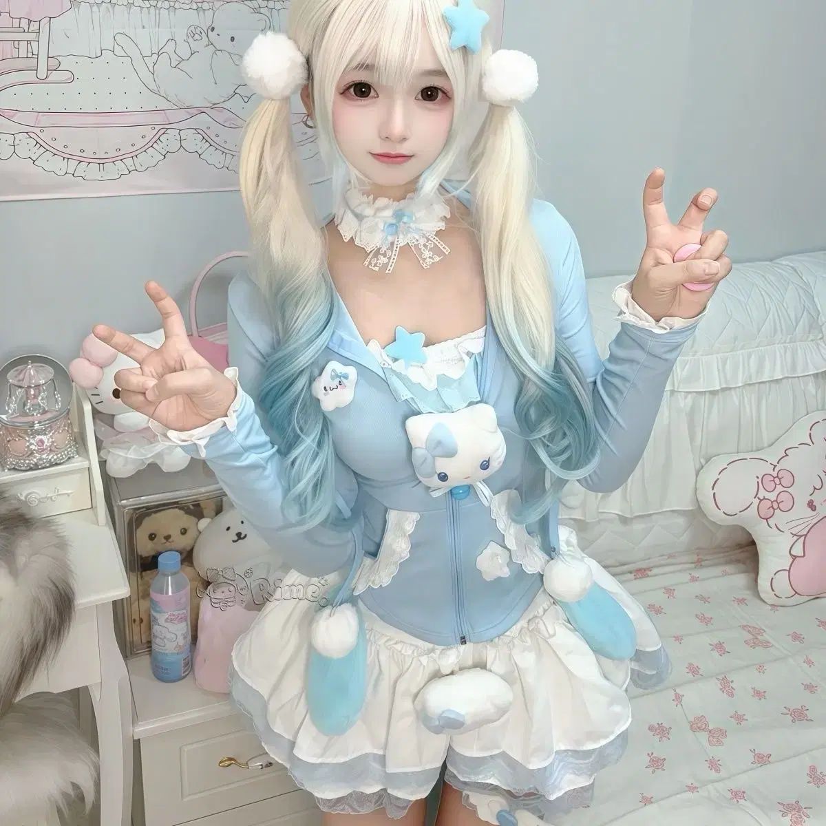 ハンドメイド うさぎ耳 フールフルセット コート 下着 スカート 3ピース セット