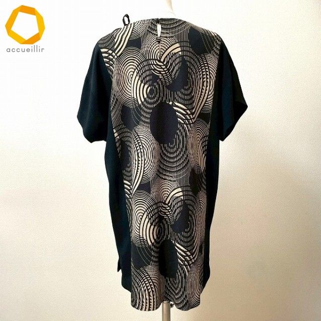 snc シセンドウ ヒトシタムラ 詩仙堂 HITOSHI TAMURA チュニック 黒 ベージュ ちりめん 半袖 柄 リボン レディース 975235