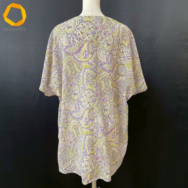 snc シセンドウ ヒトシタムラ 詩仙堂 HITOSHI TAMURA チュニック 白 黄緑系 ちりめん ペイズリー 半袖 Vネック レディース 975236