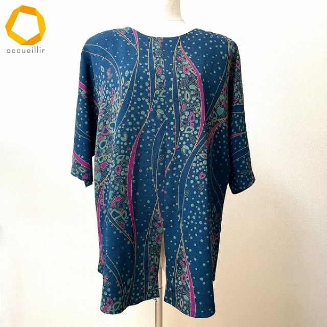 anc シセンドウ ヒトシタムラ 詩仙堂 HITOSHI TAMURA チュニック 緑系 赤紫 ちりめん ドルマン 総柄 レディース 975250