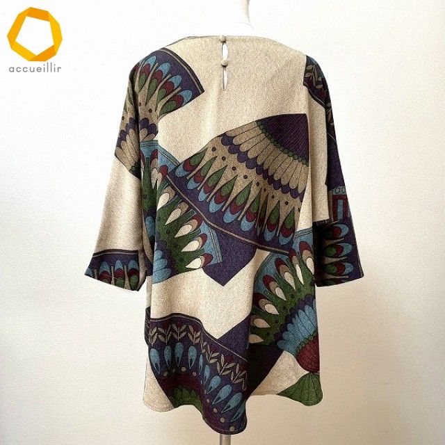 anc シセンドウ ヒトシタムラ 詩仙堂 HITOSHI TAMURA チュニック ベージュ 紺系 マルチ ちりめん ドルマン 和柄 レディース 975259