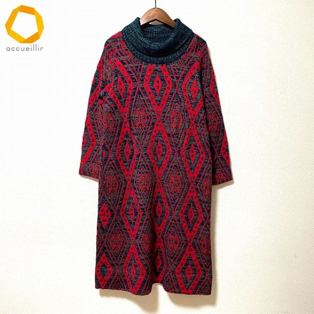 wnc サイトウトヨコ 斉藤都世子 ワンピース 赤 緑 紺 ニット