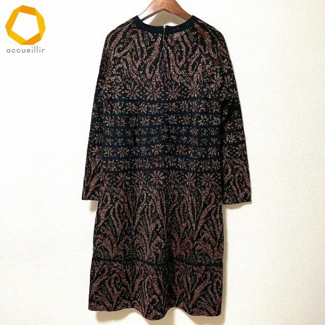 wnc サイトウトヨコ 斉藤都世子 ワンピース 黒 茶 ニット ラメ 総柄 美