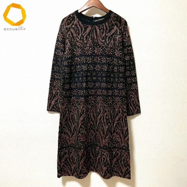 wnc サイトウトヨコ 斉藤都世子 ワンピース 黒 茶 ニット ラメ 総柄 美