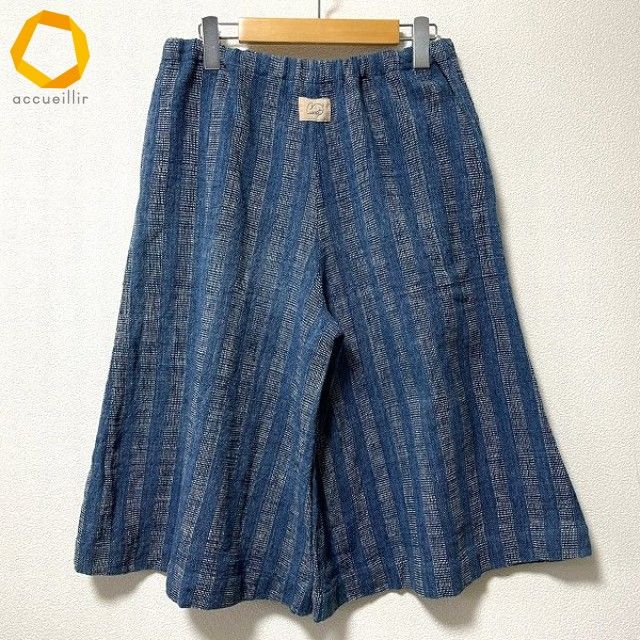 snc うさと USAATO パンツ 青系 紺 白系 ハーフパンツ ワイド ストライプ 紐付き レディース 978995