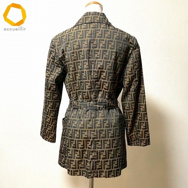 anc フェンディ FENDI jeans コート 40 こげ茶 茶 ズッカ柄 紐ベルト