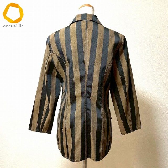 anc フェンディ FENDI jeans ジャケット 42 こげ茶 茶 ペカン柄 ロゴ ロング イタリア製 レディース 979505