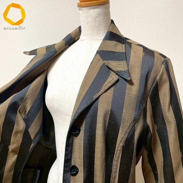  anc フェンディ FENDI jeans ジャケット 42 こげ茶 茶 ペカン柄 ロゴ ロング イタリア製 レディース 979505 テーラードジャケット ジャケット アウター