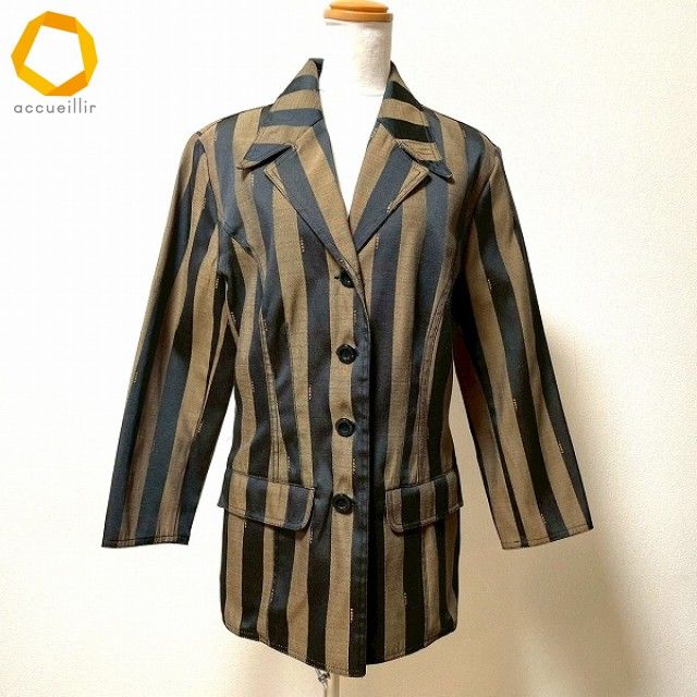 anc フェンディ FENDI jeans ジャケット 42 こげ茶 茶 ペカン柄 ロゴ ロング イタリア製 レディース 979505