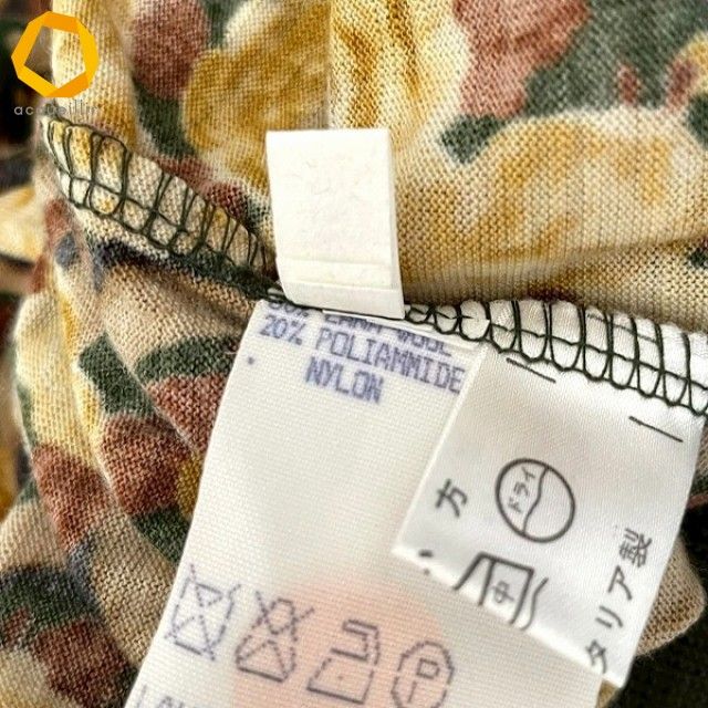  wnc ヘルノ Herno カットソー 44 カーキ系 黄系 茶 カーディガン風 金ボタン 花柄 ショール付き イタリア製 レディース 980128 長袖 Tシャツ カットソー