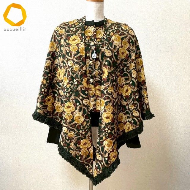 wnc ヘルノ Herno カットソー 44 カーキ系 黄系 茶 カーディガン風 金ボタン 花柄 ショール付き イタリア製 レディース 980128