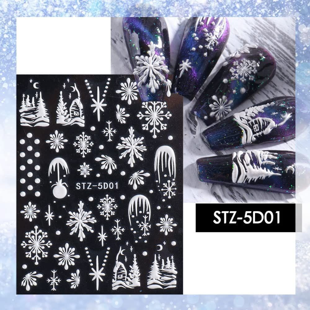 61-57 LANODO 4枚 ネイルシール 5D フレンチシール 冬のクリス 在庫処分】ネイルシール 4枚 5D フレンチシール 冬のクリスマス